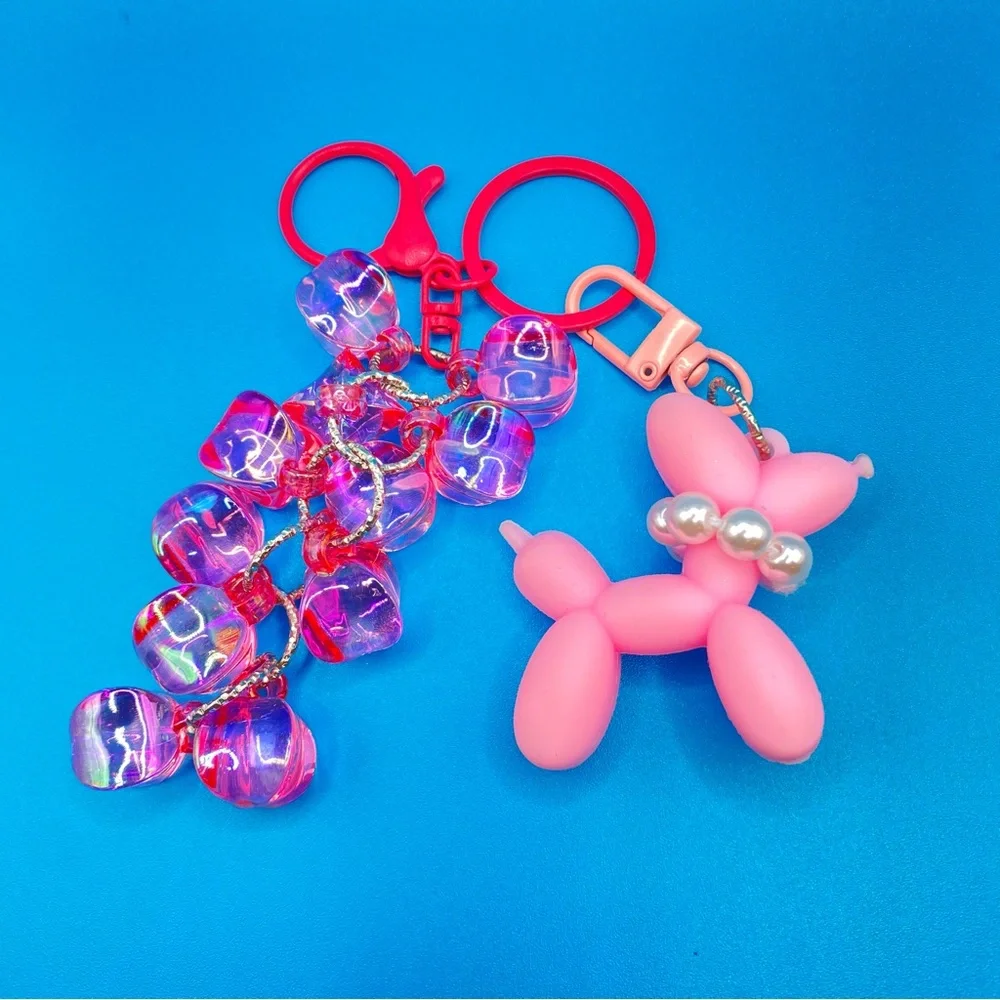 NWT 🐶 Balloon Dog & Shiny Acrylic Bubble/Grape Beads Keychain/Phone/Bag Charm